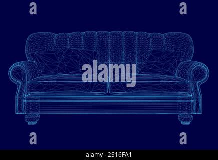 Blaue Couch mit blauem Hintergrund. Der Tisch ist ein 3D-Rendering eines Tisches Stock Vektor