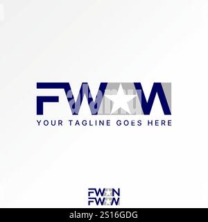 Logo Design Grafik Konzept kreative Premium Vektor Stock Bild Grafik Buchstabe FWN Schriftart amerikanischer Stern Flagge chicago Nation Monogramm Typografie Branding Stock Vektor