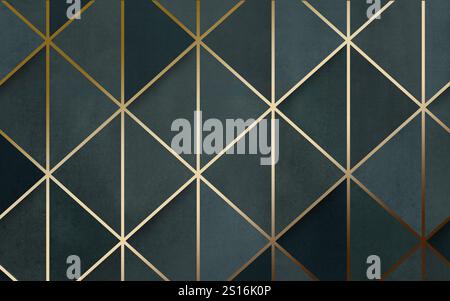 Moderne Wandtapete. 3D abstrakte, goldene Linien, Marmor und Holz olivfarbene und schwarze Formen. Teppichdesign Stockfoto