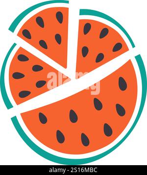 Verschiedene Wassermelonenscheiben mit Samen. Draufsicht Wassermelonenteile der Kreiszusammensetzung. Designelemente. Isolierte Vektor-Illustration Thematische Karten, Werbung oder Web-Werbebanner, Druckmaterialien, Preisschild Stock Vektor