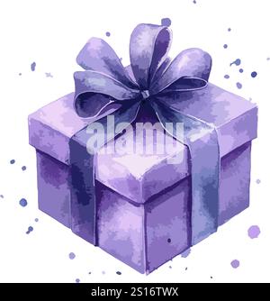 Vektor-lila Aquarell Geschenkbox auf weißem Hintergrund. Сollection Geschenke. Isoliertes Clipart für die Konstruktion Stock Vektor