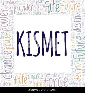 Kismet Word Cloud Konzeptdesign isoliert auf weißem Hintergrund. Stock Vektor