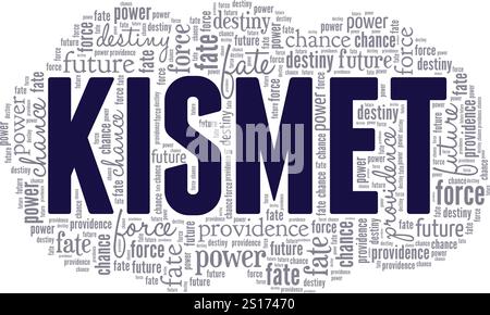 Kismet Word Cloud Konzeptdesign isoliert auf weißem Hintergrund. Stock Vektor