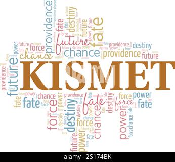 Kismet Word Cloud Konzeptdesign isoliert auf weißem Hintergrund. Stock Vektor