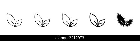 Set mit 5 veganen Symbolen - 1 Silhouette - 1 ungeschäumter Vektor - Set von Bio-Kosmetiketiketten allergenfrei GVO-freie Embleme Bio-Aufkleber Stock Vektor