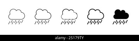 Set 5 regnerische Symbole 1 ungedehnter Vektor 1 Silhouette, Cloud Hagel Symbol Set in Schwarz und weiß mit gefüllten und durchgehenden Stilen Stock Vektor