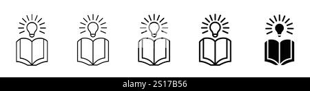 Satz von 5 Knowledge-Symbolen - 1 Silhouette - 1 nicht ausgeblendeter Vektor - Sammlung von 45 Umrisssymbolen, die sich auf das Wissen beziehen, mit bearbeitbaren Konturen Stock Vektor