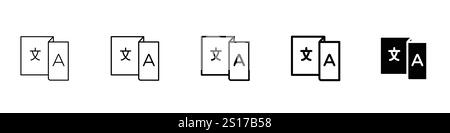 Satz von 5 Sprachsymbolen - 1 Silhouette - 1 ungelöster Vektor - Websymbolset im Linienstil für Sprache mit Sprachübersetzung Stock Vektor