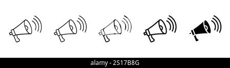 Satz von 5 Megaphone Symbol - 1 Silhouette - 1 ungeschäumter Vektor - Megaphone Symbole Elektro Megaphon Symbol mit Ton Lautsprecher Megaphon Symbol sammeln Stock Vektor