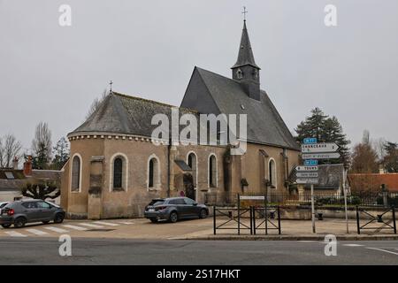 Eglise Notre Dame (Pfarrkirche) de Notre-Dame-d'Oé Indre-et-Loire Frankreich Januar 2025 Stockfoto