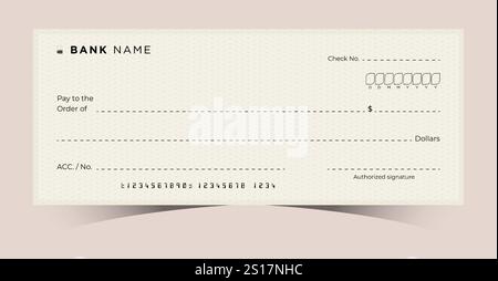 Leeres Bankscheckbuch. Hintergrundvorlage Für Geldzahlungsscheck. Scheck Für Sichere Geschäftstransaktionen. Scheckheft für Spenden, Coupons Stock Vektor
