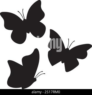Satz von Schmetterling Silhouette Vektor Illustrationen auf einem weißen Hintergrund. Schmetterlinge, die auf weißem Hintergrund fliegen. Vektorillustrationssatz Stock Vektor