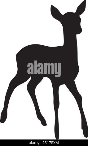 Hirsch Silhouette Vektor-Design mit weißem Hintergrund. Kleiner süßer Hirsch. Schwarz geschnittene Silhouette auf weißem Hintergrund. Handgezeichnete Designelemente. Stock Vektor