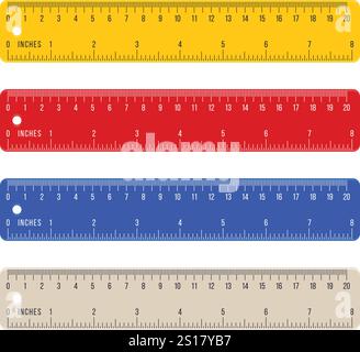 Lineale in Zentimetern, Millimetern und Zoll. Vektorillustrationssatz. Stock Vektor