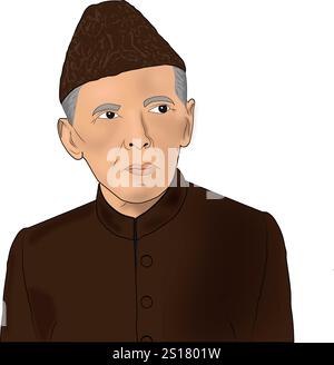 Quaid-e-Azam Pakistan Porträt Vektor Illustration isoliert. Stock Vektor