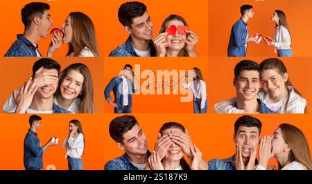 Glückliches Paar, das Momente der Liebe und Freude am Valentinstag teilt Stockfoto