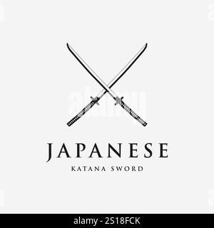 japanisches Katana Schwert Logo Vintage Vektor Illustration Konzept Vorlage Icon Design. Stock Vektor