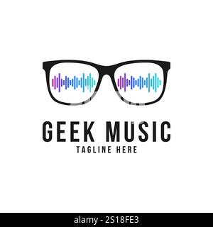 Logo-Design-Vorlage mit Brille und Equalizer. Vektorabbildung. Stock Vektor