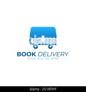 Design-Vorlage für das Logo des Buches „Delivery“ mit dem Logo des Radfahrzeugs Stock Vektor
