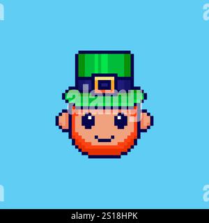 Pixel Art Leprechaun Head St Patrick Day Spiel Asset Design Stock Vektor