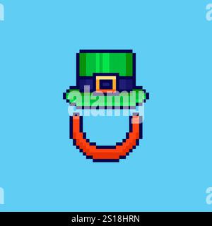 Pixel Art St Patrick Day hat and Beard Game Asset Design Stock Vektor