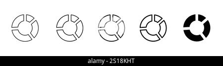 Satz von 5 Donut Chart Symbol - 1 Silhouette - 1 ungeschliffenen Vektor - Schwarz-weiß Kontur Vektor Symbol eines Donut Chart Stock Vektor