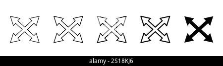Setzen Sie 5 Vollbildsymbole ein, 1 nicht ausgeblendeter Vektor 1 Silhouette, schwarze Vektorsymbole zum erweitern, mit Pfeilmarkierungen, Design für die Website Stock Vektor