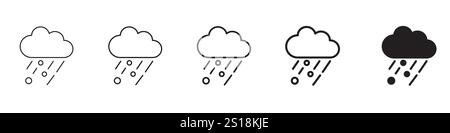 Set 5 regnerische Symbole 1 ungedehnter Vektor 1 Silhouette, Cloud Hagel Symbol Set in Schwarz und weiß mit gefüllten und durchgehenden Stilen Stock Vektor