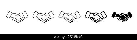 Setzen Sie 5 Handshake-Symbole 1 ungelöster Vektor 1 Silhouette, Symbolsatz eines Handshake, Symbol für Vertrauen und Geschäftspartnerschaft - Vereinbarung mit Geschäftssymbolen Stock Vektor
