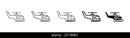 Set 5 Helikopter-Symbole 1 ungelöster Vektor 1 Silhouette, Set von schwarzen Helikopter Silhouetten Vektor-Illustrationen isoliert auf weißem Hintergrund Stock Vektor