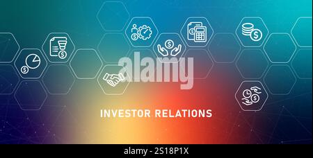 Investor Relations Gradient Header Unternehmenspartnerschaft Finanzdaten und Beziehungen zu Beteiligten für Investitionen Stock Vektor