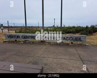 Besucherzentrum-Schild in Louisbourg, Nova Scotia, Kanada Stockfoto