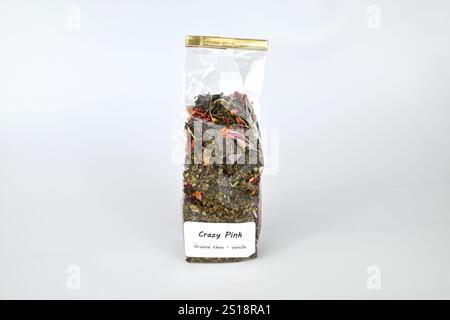 Crazy Pink Tea Blend (grüner Tee und Vanille) – Wales, Vereinigtes Königreich – 28. Oktober 2024 Stockfoto