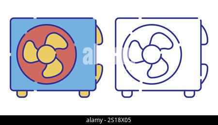 Symbol für dünne Strichlinien. Klimaanlage mit Lüfter. Zimmerkühlung und Heizung. Aufrechterhaltung einer angenehmen Temperatur. Einfacher Vektor isoliert auf Stock Vektor