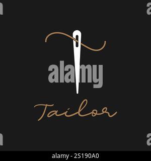 Abstraktes Initial Letter T Tailor Logo, Faden und Nadel Kombination mit goldener Farblinie Stil, flache Logo Design Vorlage, Vektorillustration Stock Vektor