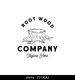 Handgezeichnetes Vintage Root Wood Logo-Design Stock Vektor