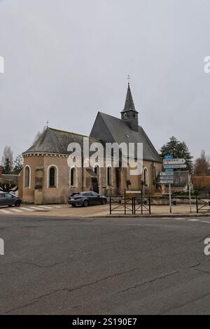 Eglise Notre Dame (Pfarrkirche) de Notre-Dame-d'Oé Indre-et-Loire Frankreich Januar 2025 Stockfoto