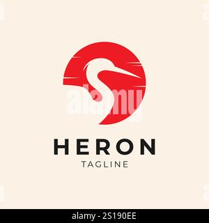 Heron Logo-Konzept Silhouette in einem kreisförmigen Sonnenuntergang Stock Vektor