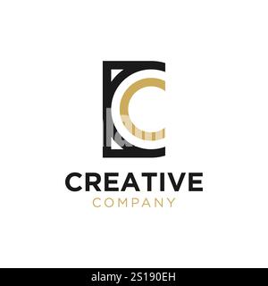 Ursprüngliches C-Logo-Design mit Kreis und Quadrat Stock Vektor