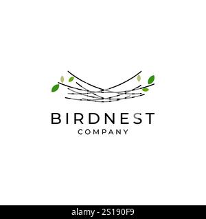 Einfache und minimale Vogelnest Symbol Logo Linie Illustration mit Blatt Symbol, Vogelhaus Symbol Logo Vektor Stock Vektor