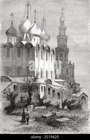 Nowodewitschi-Kloster. Bogoroditse-Smolensky-Kloster, Moskau. Russland, Zeichnung von Moynet, von der Wolga von Jean-Pierre Moynet (1819-1876) Le Tour du Monde 1867 Stockfoto