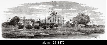 Dorf Jurupari Tapera, Bundesstaat Amazonas. Brasilien. Südamerika. Reise vom Atlantischen Ozean zum Pazifischen Ozean durch Südamerika, 1848-1860 von Paul Marcoy (1815-1887) Le Tour du Monde 1867 Stockfoto