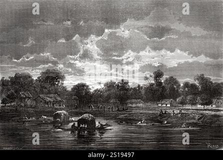 Tunantins Dorf, Bundesstaat Amazonas. Brasilien. Südamerika. Reise vom Atlantischen Ozean zum Pazifischen Ozean durch Südamerika, 1848-1860 von Paul Marcoy (1815-1887) Le Tour du Monde 1867 Stockfoto