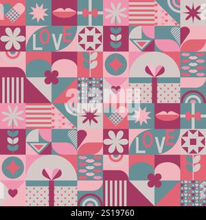 Geometrische Liebe Zum Valentinstag Bauhaus-Muster Stock Vektor