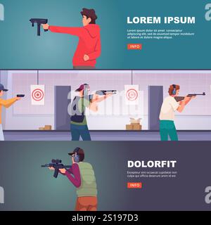 Schützen in der Schießgalerie. Zielzeichen. Horizontale Vektor-Banner Stock Vektor