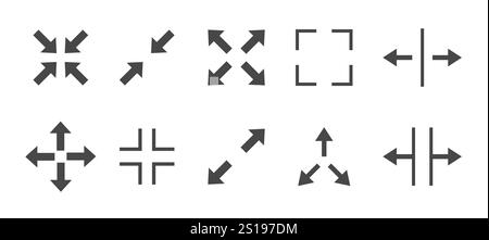 Vollbild-Symbol-Menü-Cursor-Bitton, Zeiger zur Steuerung der Anwendungsgröße. Zeilennavigation in der Web-benutzeroberfläche Symbol Maximieren oder Minimaze. App-Pfeil. Eingeben oder Beenden. Vektorabbildung Stock Vektor