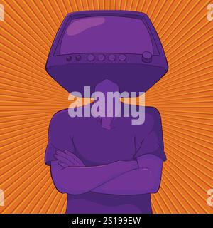 Abstrakter TV-Kopf-Mann-Illustrationsvektor. Ein Mann mit TV statt Head Concept Comic Illustration Stock Vektor