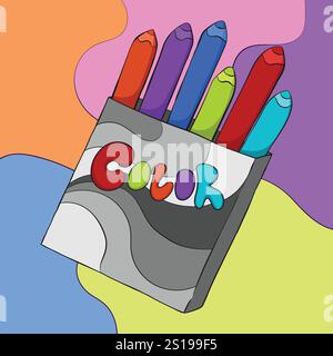 Illustration mit Farbstift. Packung mit Bleistiftfarben für farbenfrohe Illustration Stock Vektor