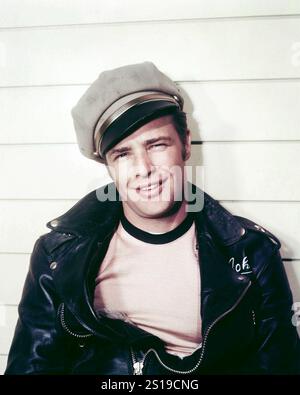 Filmstar und us-amerikanischer Schauspieler Marlon Brando (1924 - 2004) Werbefoto (The Wild One 1953) Stockfoto