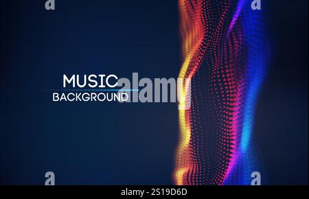 Futuristischer Musikhintergrund mit farbenfrohen digitalen Elementen. Equalizer für Musik, zeigt Schallwellen mit Musikwellen an, Musik Hintergrund Equalizer Stock Vektor